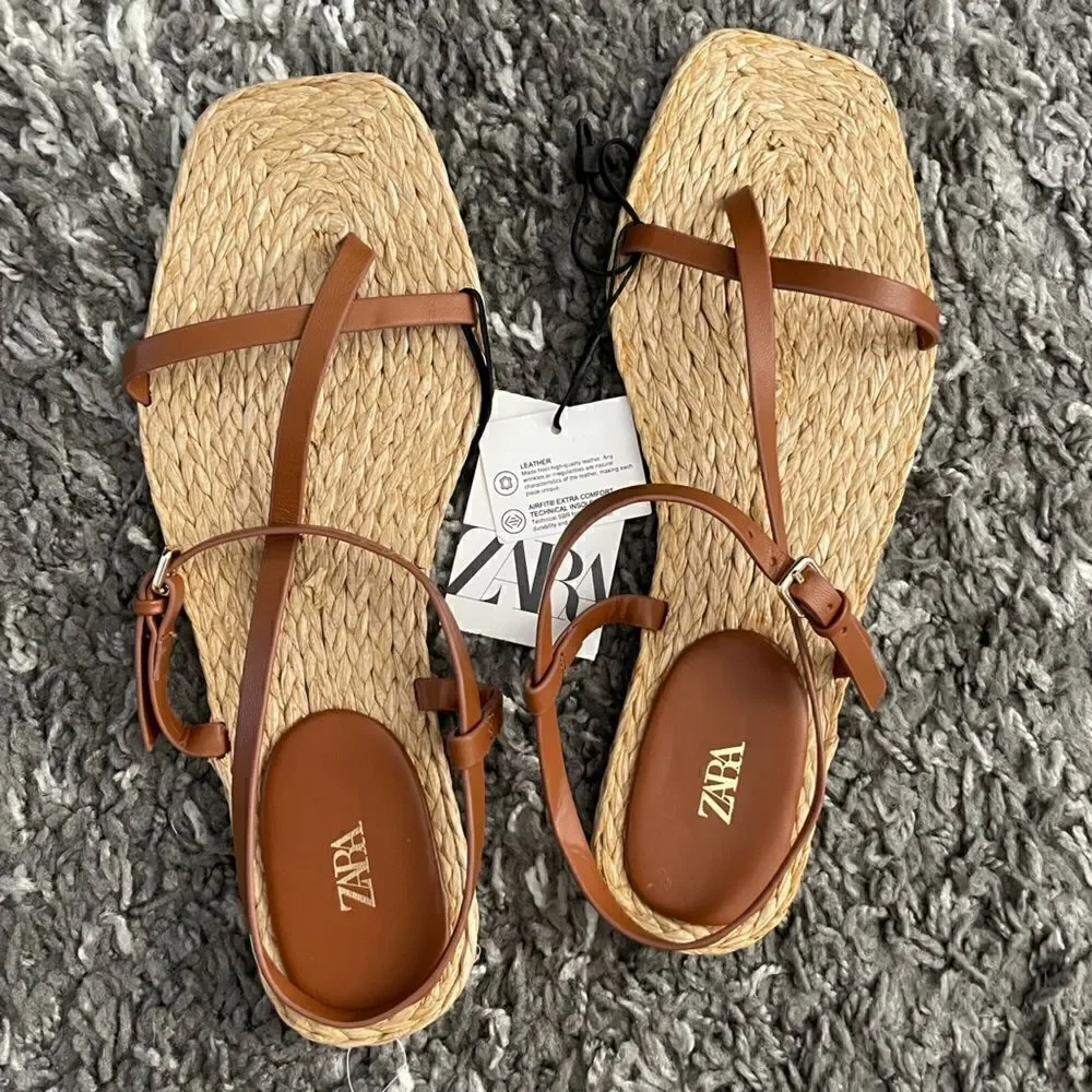 NWT Zara Leather Strap Flat Sandals - Picture 7 of 11